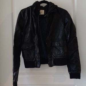 Hoodie faux leather jacket